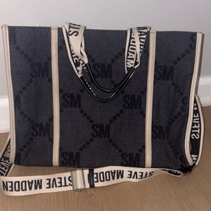 Steve Madden Black and Cream Logo Tote